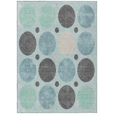 HomeRoots 10' X 14' Teal Blue Charcoal And Beige Geometric Washable Indoor Outdoor Area Rug