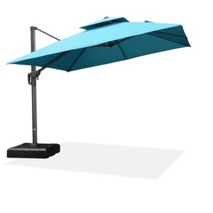 PURPLE LEAF Cantilever Outdoor Umbrella with Base Large Patio Hanging Double Top Square Offset Umbrella 360° Rotation - 1 of 4