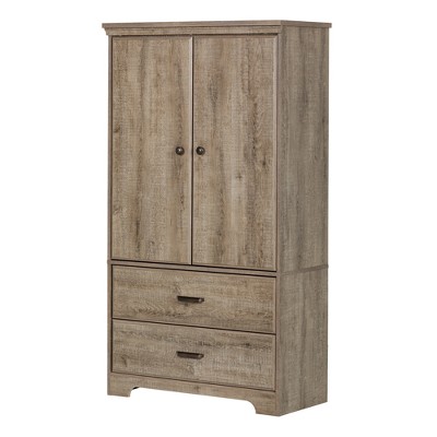 Versa 2 Door Armoire With Drawers Weathered Oak - South Shore: Wood ...