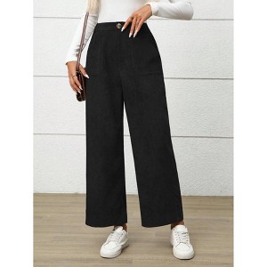 Women's Corduroy Straight Leg Elastic Back Waist Long Pants Summer Fall Casual Wide Leg Solid Color Comfortable Trousers with Pockets - 1 of 4