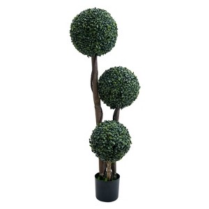 Artificial Topiary Ball Tree, Faux 3 Ball Boxwood Topiary Tree in Pot, Faux Shrubs Green Plant, Artificial Plant for Home Decor Indoor Outdoor - 1 of 4