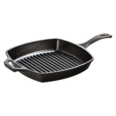 Lodge 10.5" Cast Iron Square Grill Pan: Preseasoned, Even-Heating, Induction & Oven Safe, Nonstick, Stovetop Compatible