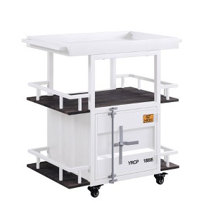 Cargo Serving Cart Antique Walnut/White: Storage, Pedestal Base, Open Back Chairs - Acme Furniture - 1 of 4