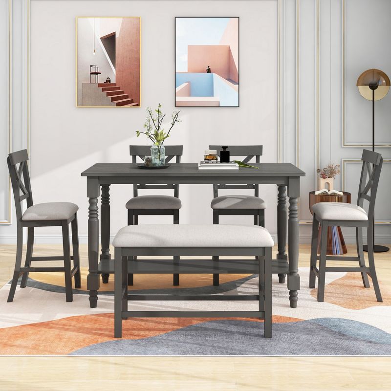 6-Piece Counter Height Dining Table Set Table with 4 Chairs and 1 Benchs - ModernLuxe, 2 of 12