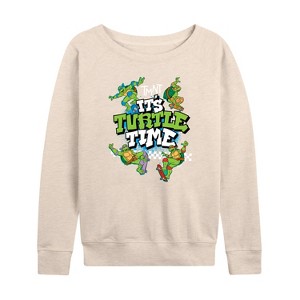 Women's - Teenage Mutant Ninja Turtles - It's Turtle Time Lightweight French Terry Wide Neck Long Sleeve Shirt - 1 of 4