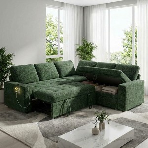 Dyonery 5-Seat Modular Sectional Sofa Bed for Small Spaces, L-Shaped Couch with Pull Out Bed, Storage, USB Ports & Recliner - 1 of 4