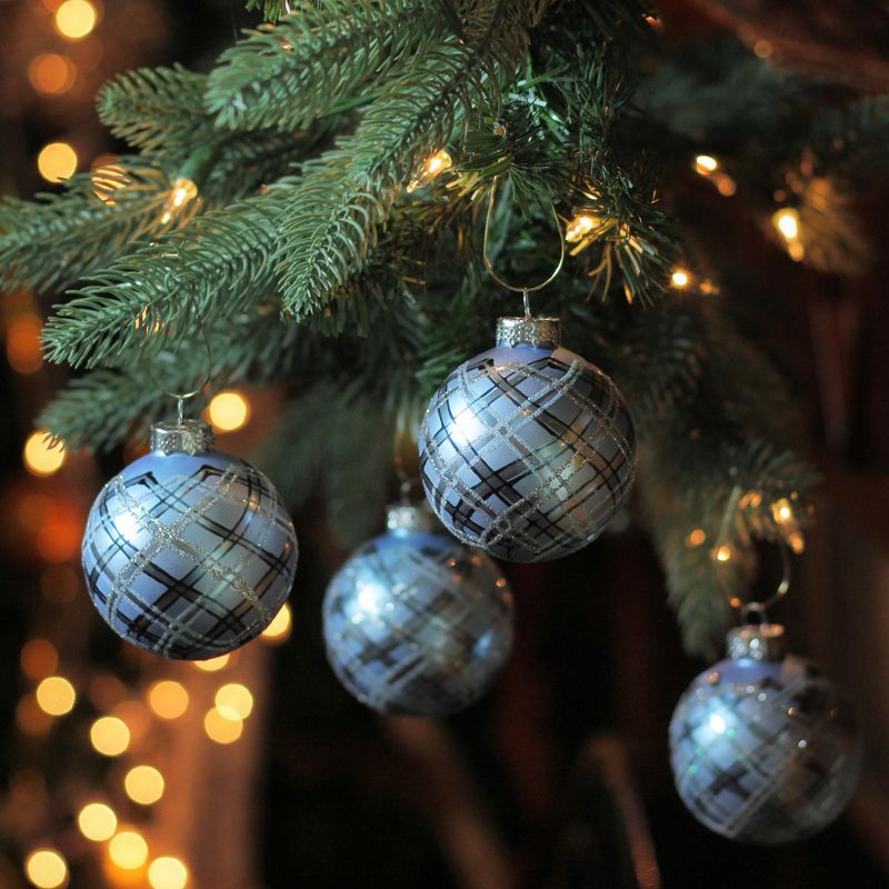 Northlight 4ct Blue and Silver Plaid Glitter Glass Christmas Ornament Ball Set 2.75" (70mm), 2 of 4