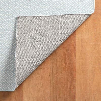Blue Herringbone Pattern Washable Synthetic Rug 2' x 3'
