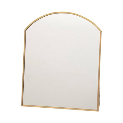 Brass Arched Metal Framed Freestanding Mirror, 9.75"