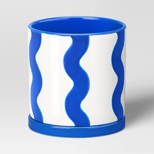 Ceramic Wavy Planter with Silk Screen Blue/White - Room Essentials™ - 1 of 3