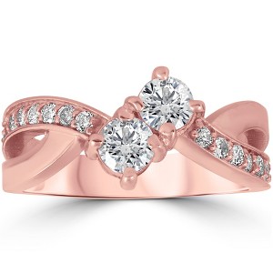Pompeii3 1 cttw Forever Us 2-Stone Diamond Engagement Cross Over Ring 10k Rose Gold - 1 of 4