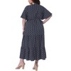Women's Plus Size Polka Dot V Neck Short Sleeve Tiered Elastic Waist Casual A Line Maxi Dress - Agnes Orinda 3X Dark Blue - 4 of 4