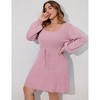 Coolmee Womens Plus Size Midi Dress Casual Square Neck Long Sleeve Drawstring Waist Casual Babydoll Sweater Dress - 4 of 4