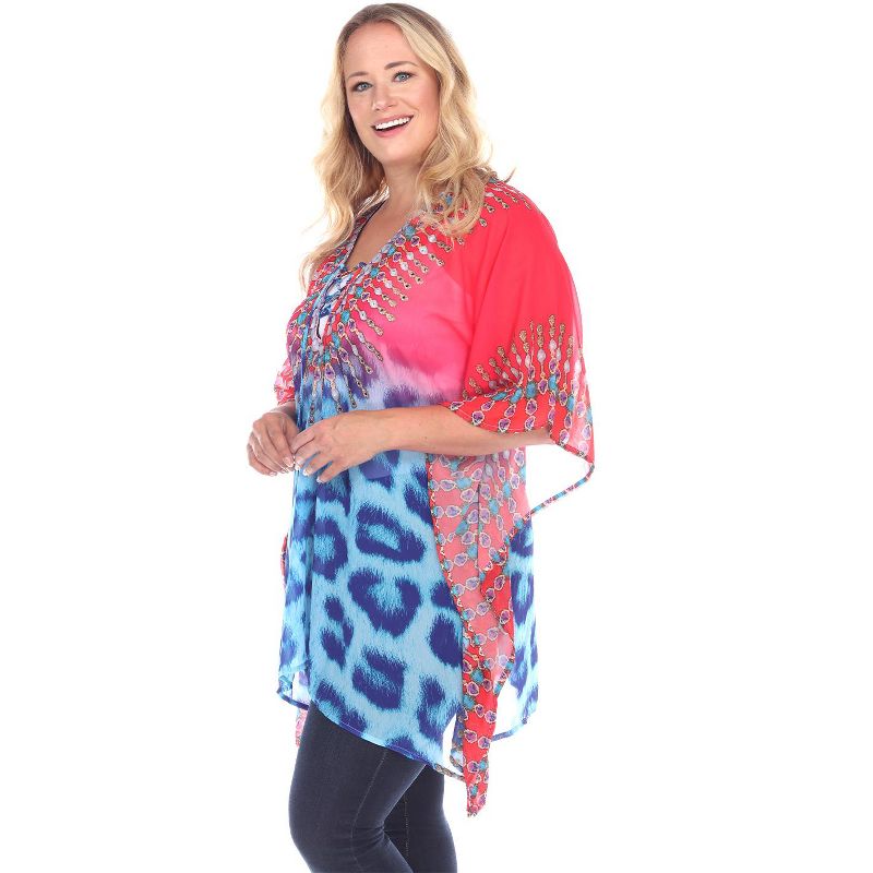 Women's Plus Size Animal Print Caftan with Tie-up Neckline - One Size Fits Most Plus - White Mark, 2 of 4