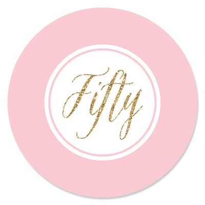 Big Dot of Happiness Chic 50th Birthday - Pink and Gold - Birthday Party Circle Sticker Labels - 24 Count
