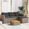 vidaXL 3-Piece Outdoor Patio Sofa Set - Gray Poly Rattan with Weather-Resistant Acacia Wood Tabletop and Washable Cushions - 3 of 4