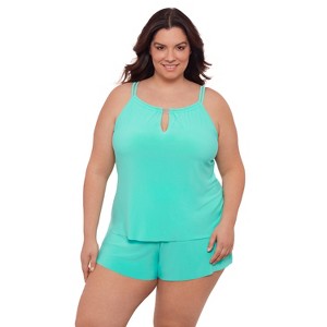 Aqua Green Women's Keyhole Tankini w/ Hardware - 1 of 3