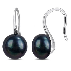 EVERLY JEWELRY | 8-9mm Cultured Freshwater Pearl Hoop Earrings in Sterling Silver – Multiple Pearl color Options. - 1 of 4