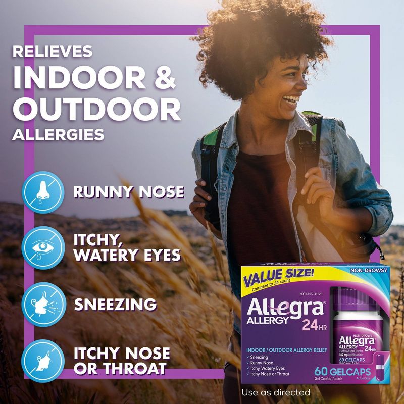 Allegra 24 Hour Allergy Relief Gel caps - Fexofenadine Hydrochloride, 4 of 9