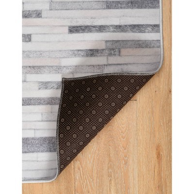 Gray and Ivory Rectangular Synthetic Cowhide Spot Rug