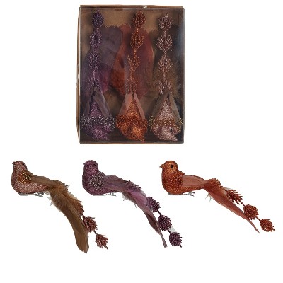 Storied Home Foam Feather Bird Clip-on Ornaments, Multicolor, Set of 3