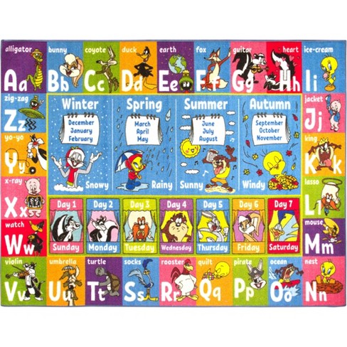 KC CUBS | Looney Tunes Boy & Girl Kids ABC Alphabet, Seasons, Months & Days Educational Learning & Play Nursery Classroom Rug Carpet - image 1 of 4