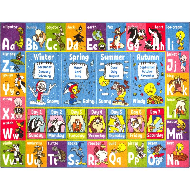 KC CUBS | Looney Tunes Boy & Girl Kids ABC Alphabet, Seasons, Months & Days Educational Learning & Play Nursery Classroom Rug Carpet, 1 of 11
