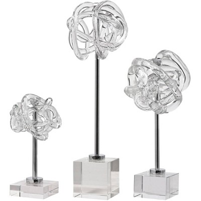 Contemporary Neuron Glass Sculptures with Polished Nickel Base - Set of 3