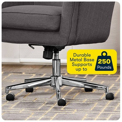 Graphite Gray Leather Swivel Executive Office Chair with Fixed Arms