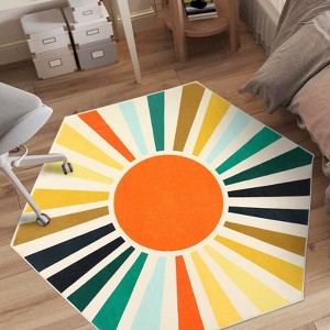Boho Rugs Washable Kids Rug Non Slip Nursery Rug Low Pile Floor Mat Soft & Non-Shedding Sunshine Carpet Colorful Rainbow Printed Indoor Rugs - 1 of 4