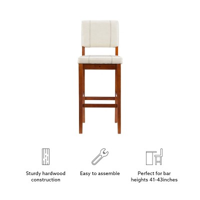 Elegant Off-White Leather Barstool with Walnut Wood Frame - 46"