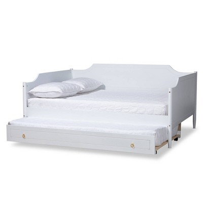 Full White Wood Daybed with Trundle and Tufted Upholstery
