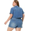 Women's Plus Size Short Sleeve Button-Down Cropped Denim Fashion Jean Jackets - Agnes Orinda - 4 of 4