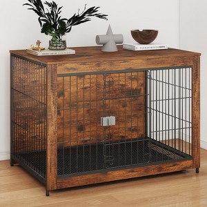 XBRIGH 27/32/38/43in  Dog Crate Furniture with Lock & Tray, Wooden End Table Kennel for Small/Medium Dogs, Indoor Decorative Pet Cage - 1 of 4