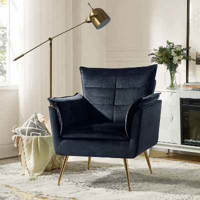 Jonat Contemporary Velvet Wooden Upholstered Armchair with Metal Legs for Bedroom and Living Room | ARTFUL LIVING DESIGN