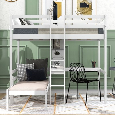 PAGED Twin Size Loft Bed Modern Metal Bed Frame with Desk, Guardrail and Stairs for Bedroom, No Spring Box Required