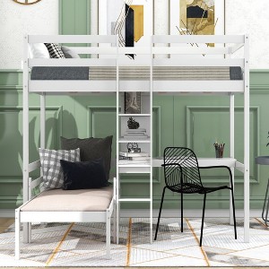 PAGED Twin Size Loft Bed Modern Metal Bed Frame with Desk, Guardrail and Stairs for Bedroom, No Spring Box Required - 1 of 4