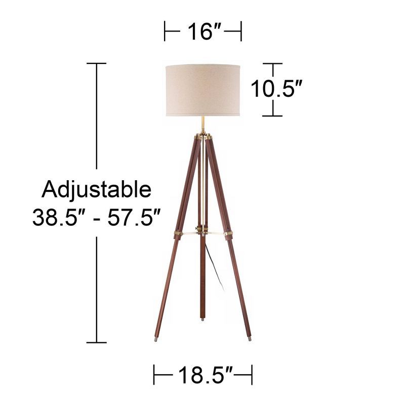 Possini Euro Design Surveyor Modern Tripod Floor Lamp 57 1/2" Tall Cherry Wood Adjustable Beige Linen Drum Shade for Living Room Bedroom Office House, 4 of 12