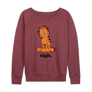 Women's - Garfield - Sigh Garfield Lightweight French Terry Wide Neck Long Sleeve Shirt - 1 of 4