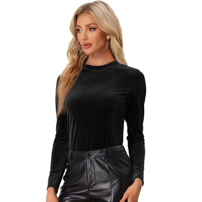 INSPIRE CHIC Women's Mock Neck Long Sleeve Ribbed Knit Solid Blouse