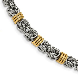 Black Bow Jewelry 8.5mm Stainless Steel, Gold Tone Plated Byzantine Chain Necklace, 24in - 1 of 4