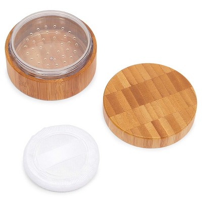 Glamlily Empty Bamboo Powder Container with Sifter and Powder Puff (30 ml)