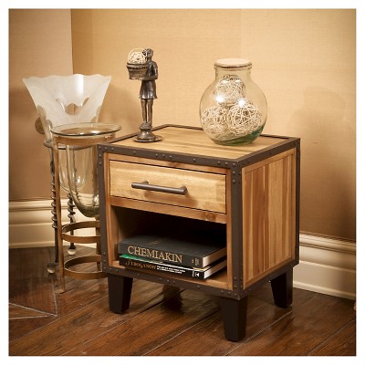 Luna Natural Acacia Wood and Iron End Table with Storage