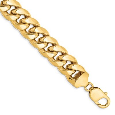 Black Bow Jewelry Men's 12.5mm 14k Yellow Gold Hollow Miami Cuban (Curb) Chain Bracelet