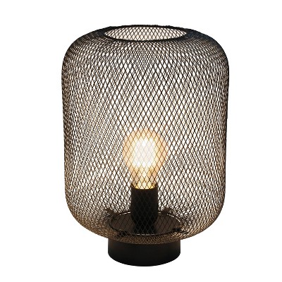 Black Metal Mesh Industrial Table Lamp with Edison Bulb