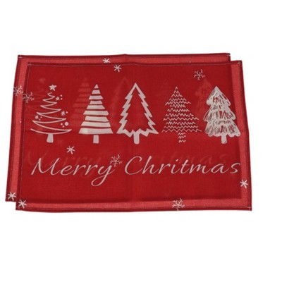 Unique Bargains Christmas Place Mats Christmas Tree Flax Red White 11.8"x17.7" 2 Pcs