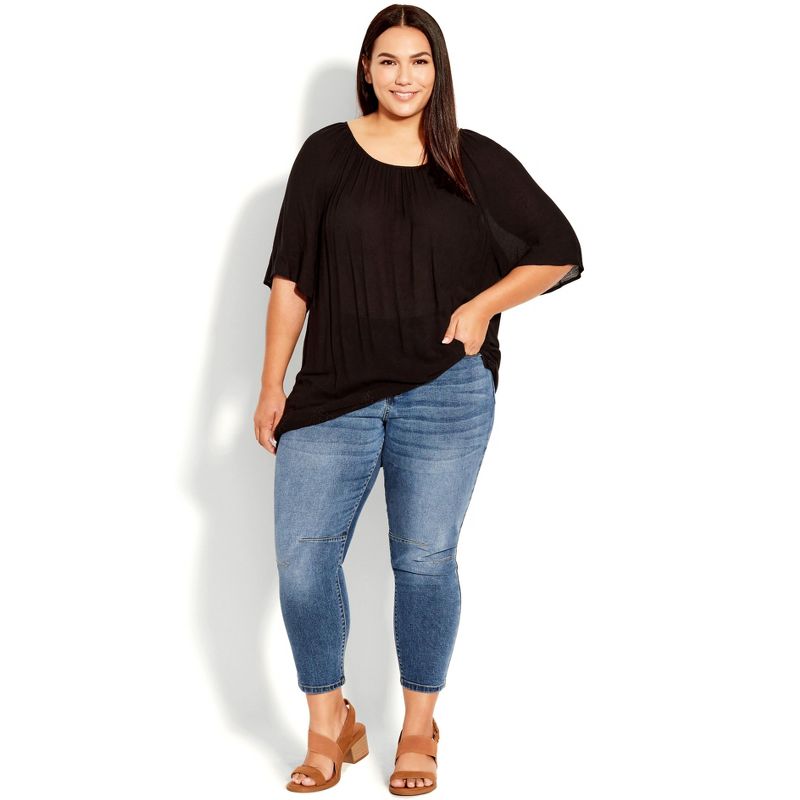 Women's Plus Size Crop Exposed Button Jean - mid wash | AVENUE, 1 of 8