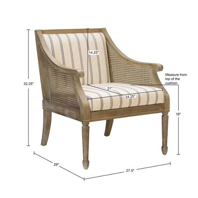 Beige Upholstered Accent Chair with Cane Webbed Arms