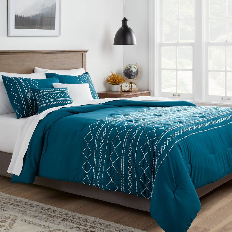 5pc Diamond Stitch Comforter Bedding Set Dark Teal Blue - Threshold™, 2 of 13