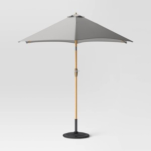 9' Round Outdoor Patio Market Umbrella with Faux Wood Pole - Threshold™ - 1 of 4